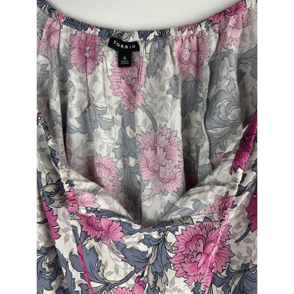 Torrid Challis Peasant Blouson Sleeve Top Floral Sheer Chiffon Plus Size 4 4X - Picture 5 of 11